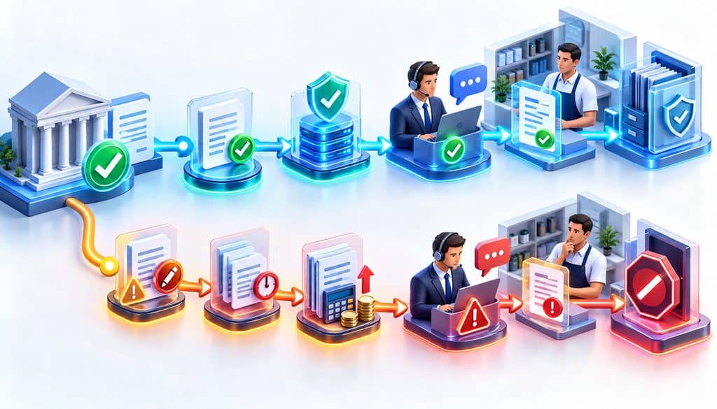 Commercial financing broker misquote and disclosure compliance workflow